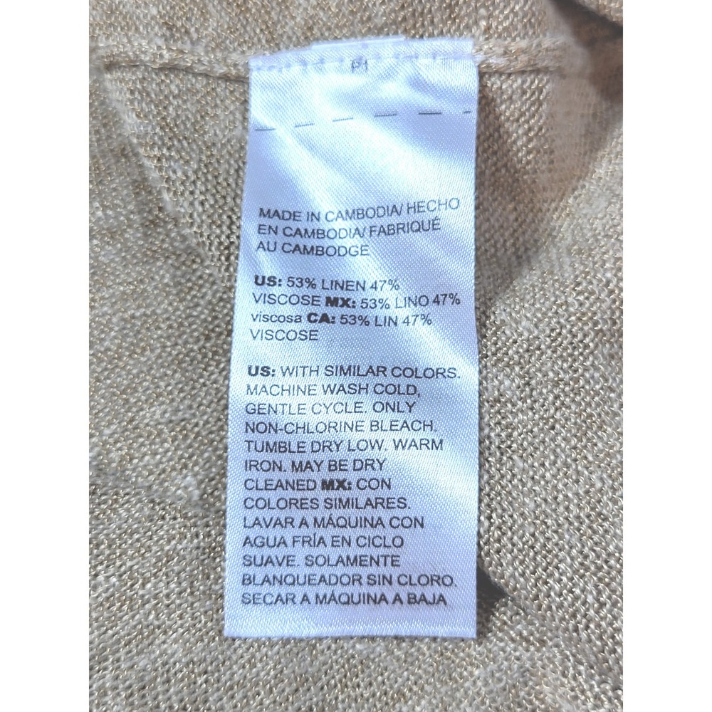 Chico's Tan Linen Blend Rolled V-Neck Long Sleeve Sweater Size 1=Medium Coastal - Picture 7 of 9